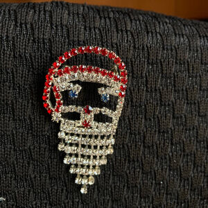 Unbranded Santa Rhinestone Brooch Silver Red One Size